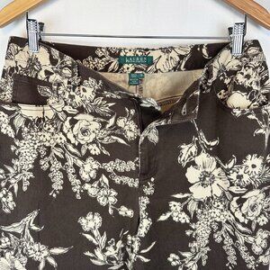 Lauren Ralph Lauren Stretch Denim Pants Straight Leg Brown Floral Size 12